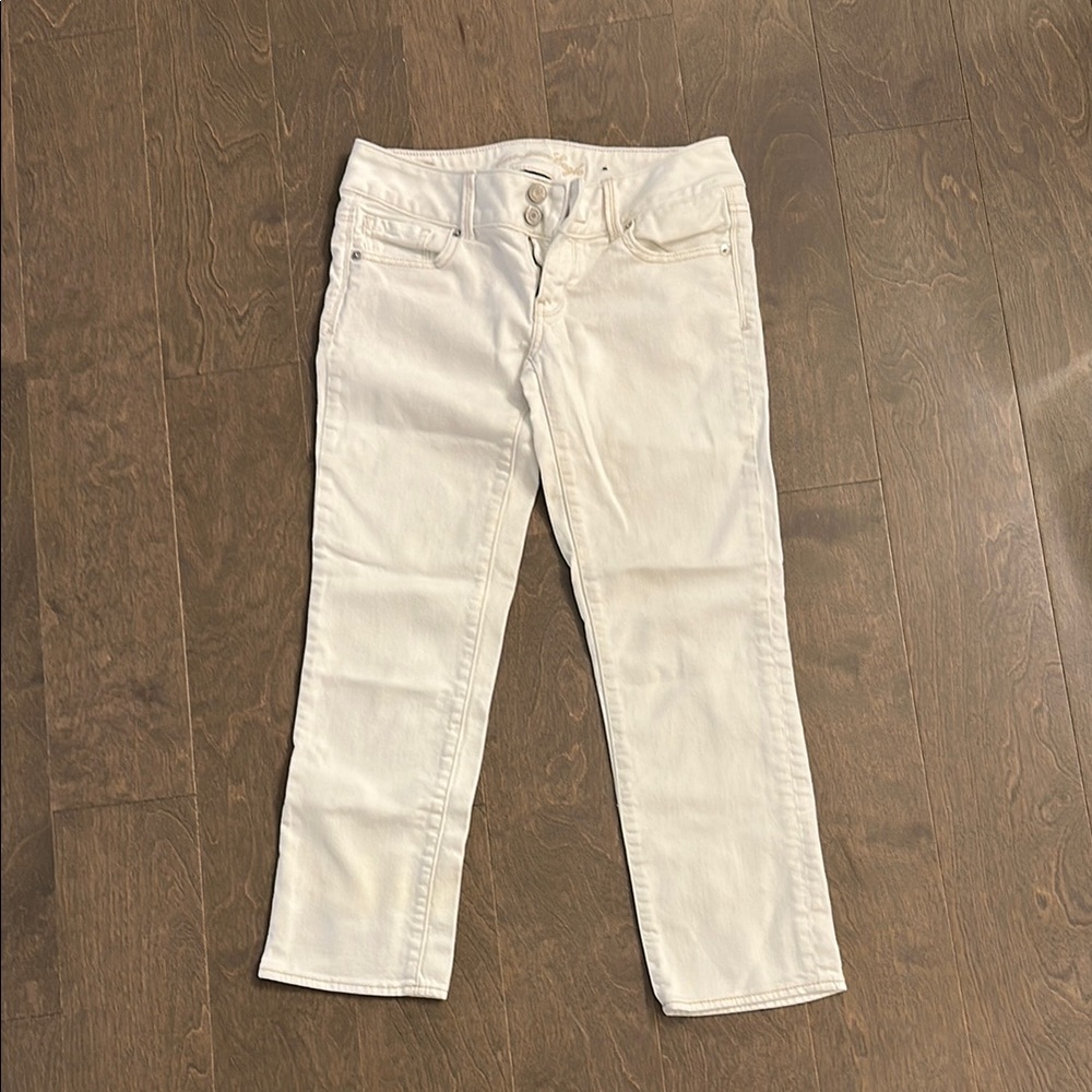 Off White Straight-Leg Crop Jeans